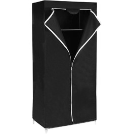 SONGMICS Fabric Closet, Foldable, with Clothes Rod, Simple Closet, Toy, Shoe, Bag Organizer, Living Room, Bedroom, Wardrobe, 75 x 45 x 160 cm, (Black)