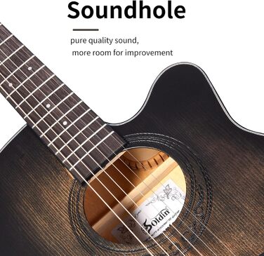 Акустична гітара Soldin 40 дюймів Premium з масивної соснової верхньої деки. Комплект: гітара, підставка, тюнер, ремінь, каподастр, струни, серветка для чищення, медіатори (Чорний)