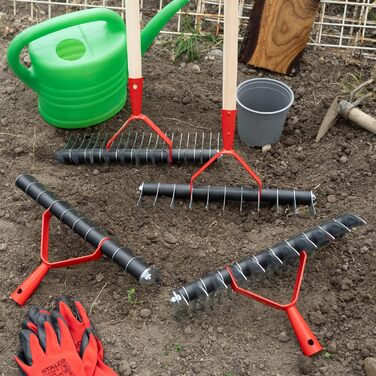 KADAX Scarifier, manual verticutter for garden, lawn, moss, metal garden accessories, cutting rake, cultivator, lawn aerator, hand verticutter (double-sided, with handle)