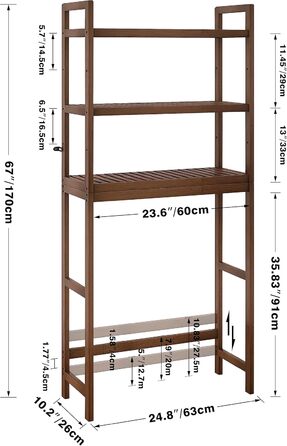 SMIBUY Toilet Shelf, Bamboo Toilet Rack, Adjustable Washing Machine Shelf, Bathroom Shelf with 3 Storage Shelves, Space-Saving, Easy to Assemble (Walnut)
