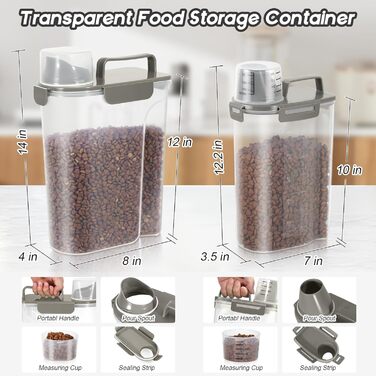 Контейнер для зберігання корму для собак та котів LEAWALK, 3.6-5.4 кг, BPA-free, темно-сірий