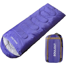SOULOUT 3-4 Season Sleeping Bag - Waterproof Lightweight Sleeping Bag for Camping, Travel & Outdoor Activities - Ideal for Adults & Kids - 220x83cm (Purple/Right Zip)