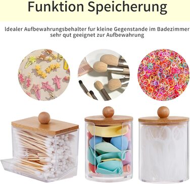 Контейнер для ватних паличок (4 шт.) з бамбуковою кришкою - органайзер для макіяжу, ватних дисків, для ванної кімнати та спальні