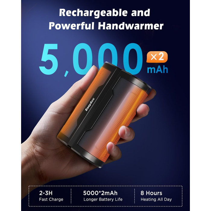 Електричні грілки для рук EasyAcc 10000mAh (2 шт) з LED-дисплеєм - 3 режими нагріву, для кемпінгу, полювання, Рейно