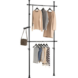 SoBuy® FRG109 Telescopic Wardrobe System with 2 Clothes Rails Clothes Storage System Shelf System Clothes Rack (Black)