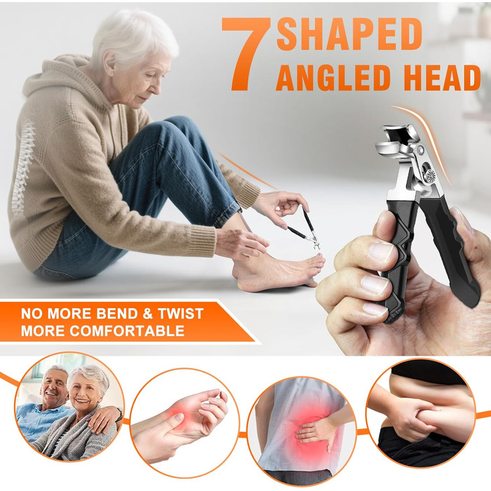 Професійний нігтеріз для нігтів, DRMODE для товстих нігтів, для людей похилого віку, з широким отвором, гострий, з похилою клинком, довга ручка (чорний)