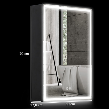 Дзеркальна шафа HOMCOM з LED-підсвіткою, 50 x 70 см, з регульованою яскравістю, проти запотівання, чорного кольору