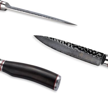 Wakoli EBO Преміум Дамаст універсальний ніж з лезом 12 см, виготовлений з 67 шарів справжнього дамастської сталі та чорного дубового дерева | Ніж Дамаст, кухонний ніж, професійний кухарський ніж