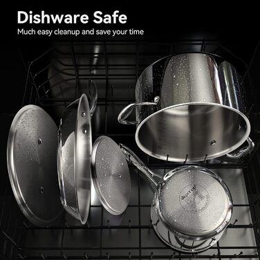 Набір кухонного посуду Duxtop 10 предметів: каструлі та сковорідки з нержавіючої сталі, індукційний, тришаровий