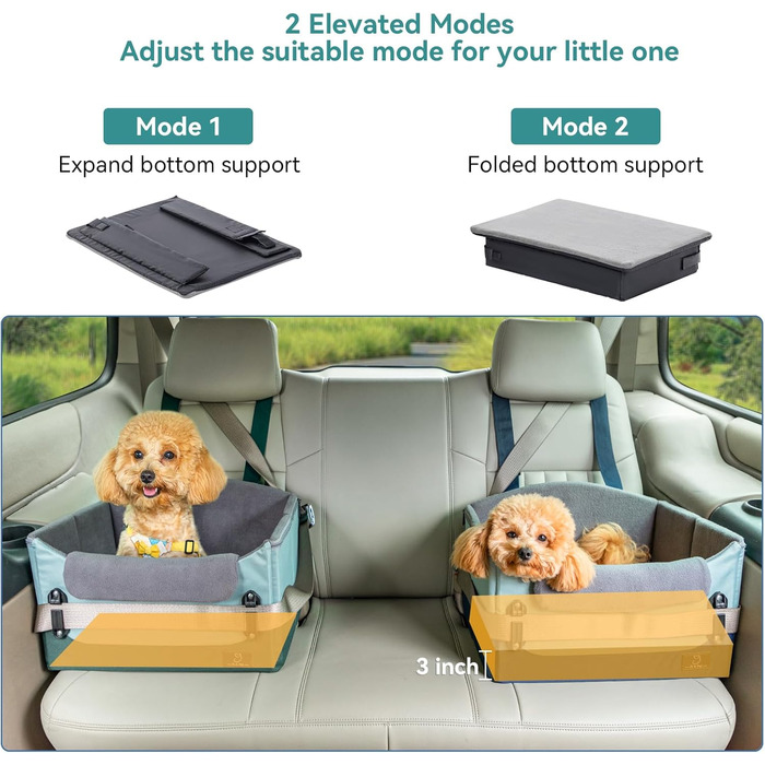 Автокрісло для собак, автокрісло для маленьких собак з ременями безпеки, підвищення для собак, складане, зелене