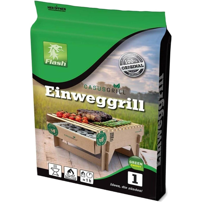 Sustainable Premium Lava Stone Disposable Grill - 6 Pieces including Starter Aid - 60 Minutes Grill Time - Wood, Bamboo, Charcoal (6)