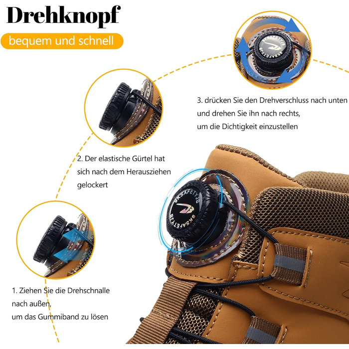 Черевики безпеки унісекс водовідштовхувальні, робочі черевики з високим підйомом, антиковзаючі, легкі, зі сталевим підноском та застібкою на поворотному затворі (39 EU, помаранчевий)