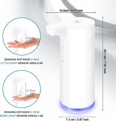 Mamiddle Automatic Soap Dispenser Stainless Steel with Sensor Infrared Foam Soap Dispenser Electric IPX5 Waterproof USB-C Charging with Infrared Motion Sensor for Kitchen & Bath (White)
