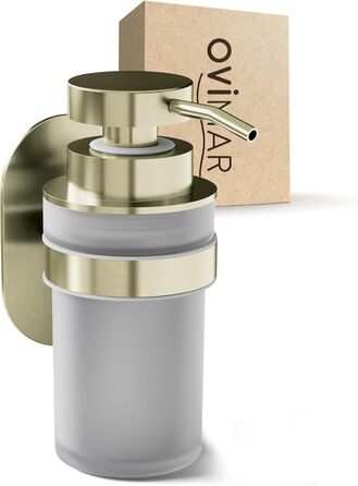 ovimar Soap Dispenser Sand | Gold | Wall Mounting without Drilling | Made of Stainless Steel and Modern Glass | Large Opening | Suitable for Bathroom or Kitchen | Also Suitable as a Hand Sanitizer Dispenser