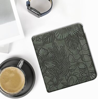 Чохол-книжка kwmobile для Kobo Libra Colour/Tolino Vision Color - з квітковим малюнком, зелений