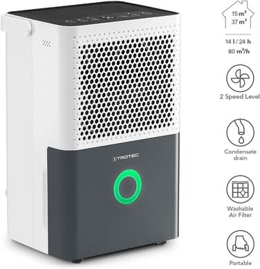 Конденсаційний осушувач повітря TROTEC TTK 33 E, продуктивність 14 л/добу, для приміщень до 15 м² (37 м³)