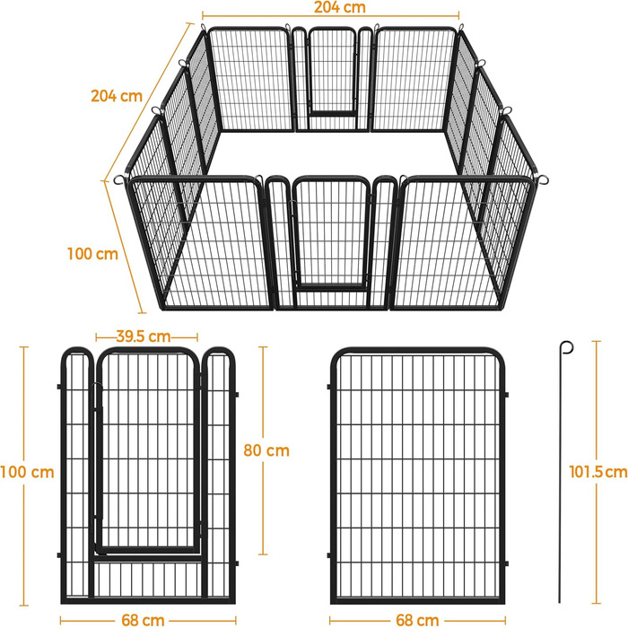 Вольєр для цуценят Yaheetech, 12 частин, 100 см, автоматичний замок, розкладний, для квартири та саду, чорний