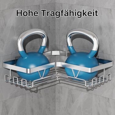 Полиця для душу YIGII без свердління, 3 шт. з нержавіючої сталі, органайзер для ванної кімнати, велика місткість, самоклеюча з мильничкою та 4 гачками, тримач для шампуню, сріблястий (2 шт.)