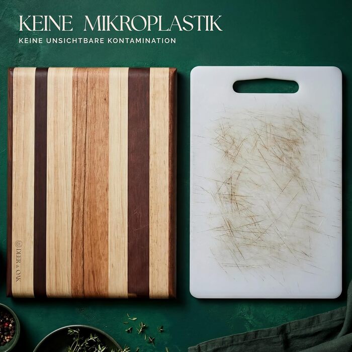 Bamboo Cutting Board Deer & Oak 60x40x3.2 cm, Double-Sided with Juice Grooves and Side Handles, Pre-oiled Serving and Carving Board (Striped Board)