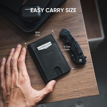 Чоловічий шкіряний картхолдер VULKIT з RFID захистом, чорний - Slim Wallet для 10 карт