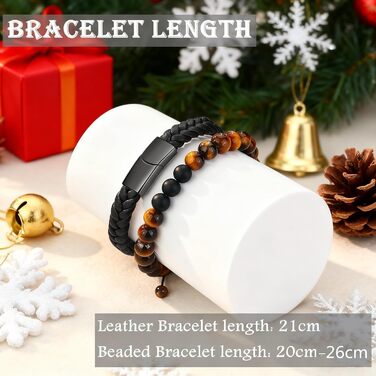 Чоловічий браслет з натуральної шкіри, чорний, плетений, з магнітною застібкою (2 шт.)