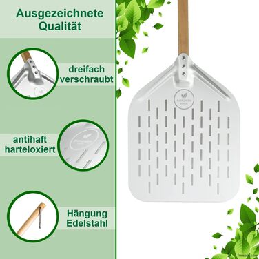 EVERGREEN BERLIN® - Pizza Peel - THE ORIGINAL - Perforated Pizza Peel - Pizza Lifter made of Aluminum and Beechwood - Perforated Pizza Shovel for Pizza Passion - Pizza Turner - Pizza Shovel - Pizza Peel