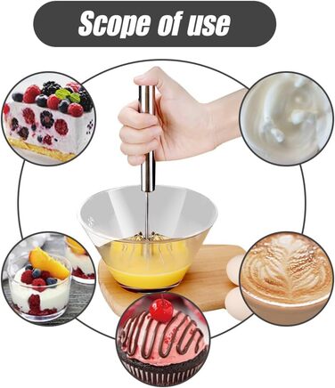 Semi-Automatic Stainless Steel Egg Beater, Semi-Automatic Egg Beater, Semi-Automatic Stainless Steel Egg Beater, Rotating Push Mixer Whisk for Whipping, Beating, Stirring (3PCS)