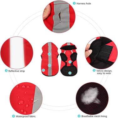 Idepet Waterproof 2-in-1 Rain Jacket for Dogs, Lightweight Overall for Dogs with Hood, Breathable Rain Poncho with Hood and Reflective Strip for Small, Medium, Large Dogs (2XL, Red) 2XL Red