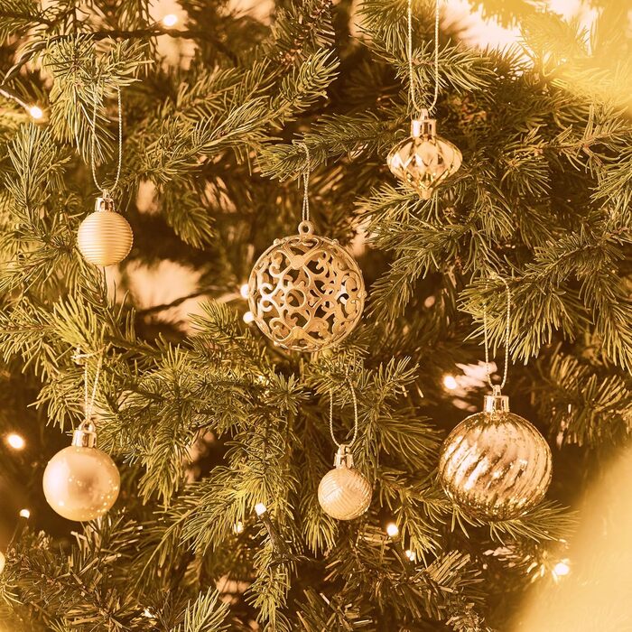 100 шт. новорічні кулі Valery Madelyn (золоті) з подарунковим набором – прикраси для ялинки