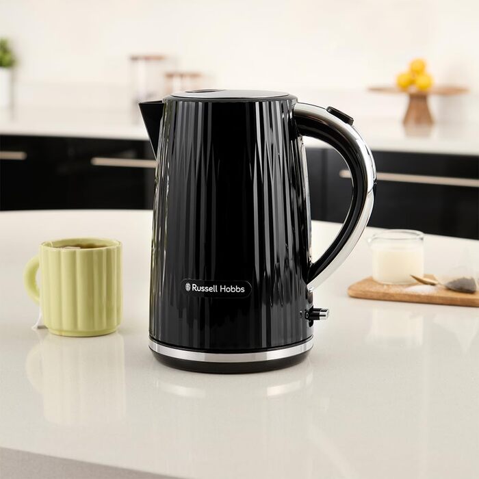 Russell Hobbs Kettle [1.7L 2400W] Eden White, Stainless Steel Accents (Removable Scale Filter, Push-Button Lid Opening, Water Level Indicator, Illuminated Switch, BPA Free) Teapot 27360-70 (Black)