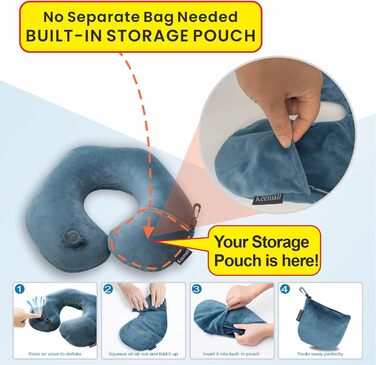 Подушка для шиї BestMaxs надувна туристична для подорожей, літака, поїзда, авто. Зручна, з наволочкою, для офісу та сну. Колір: Deep Grey