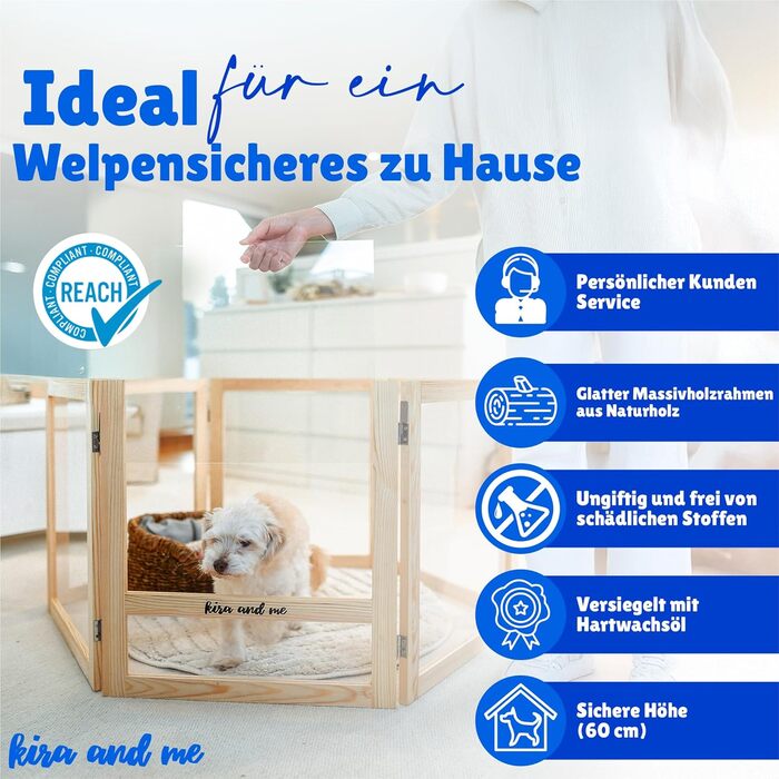 Кізовий вольєр для цуценят Emma Hundelaufstall: міцне дерево, акрилове скло, мобільний загін для собак, сучасний дизайн, 60 см у висоту