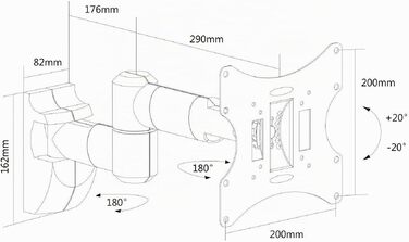 Настінний кронштейн для телевізора 17-42 дюйми (LCD, LED, OLED), поворотний та нахильний, VESA 75x75-200x200, витримує до 30 кг, білий