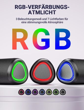 Портативна Bluetooth колонка UOHHBOE з RGB підсвічуванням, 15W, TWS, водонепроникна IPX5, AUX, TF картка, 15 годин роботи