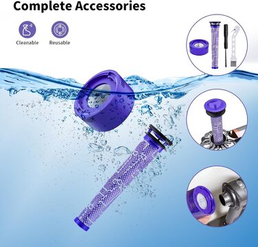 Запасний акумулятор V8 для пилососів Dyson, 4600mAh, сумісний з моделями SV10 Absolute Animal Fluffy Motörhead Exclusive Total Clean (2 фільтри + 1 викрутка + 3 шурупи + 1 щітка)