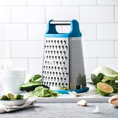 Трока для тертя з нержавіючої сталі, кухонна тертка для грубого та дрібного натирання, для фруктів, овочів, моркви, сиру, придатна для миття в посудомийній машині - Світло-блакитна