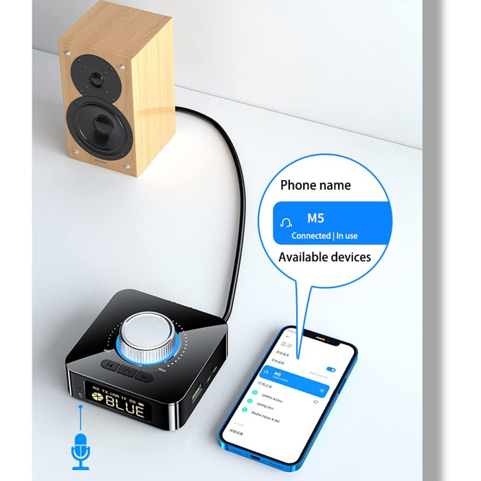 Bluetooth 5.0 Аудіоприймач: Stereo Receiver з LED дисплеєм, Aux/RCA виходи для TV, колонки, комп'ютер