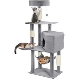 Багатоповерховий котячий будиночок-крісло з інтегрованим когтеточкою, платформою, гамаком та кошиком (Світло-сірий)