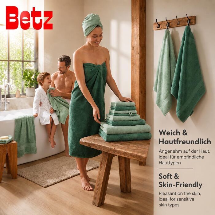 Набір рушників Betz Premium 12 предметів, 100% бавовна, Oeko-TEX, 470 г/м², колір сіно-зелений/ялиновий