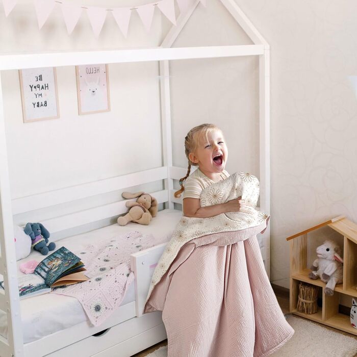 Комплект постільної білизни Lulumoon для дитячого ліжечка 100x135: простирадло 100x135 + наволочка 40x60 см з бавовни Oeko-TEX Standard – легкий та комфортний комплект для малюків (кремовий, з принтом гусячі пір'їнка, 100x135 см + 40x60 см)