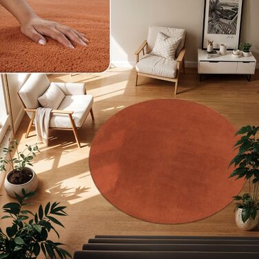 Килимок для вітальні TT Home з коротким ворсом, антиковзаюча підкладка, однотонний, сучасний, можна прати, темно-помаранчевий, 80 см (круглий)