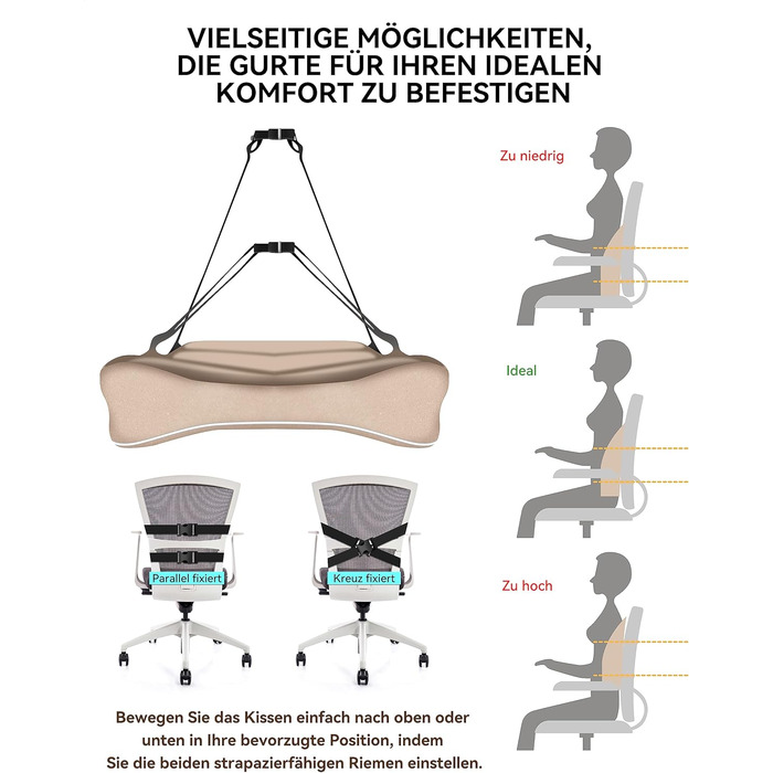 Подушка для спини Ergonomisches RückenKissen Travel Ease з Memory Foam, для офісного та комп'ютерного крісла, з антистатичним, приємним до шкіри чохлом, для зручної постави