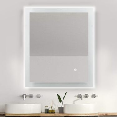 Дзеркало для ванної кімнати з підсвічуванням 70x50 см | LED дзеркало | IP54 вологостійке | Сенсорне управління | Настінне дзеркало | Горизонтальна/Вертикальна установка 6500K холодне біле світло