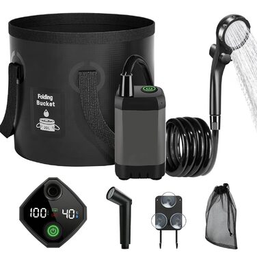 Camping Dusche 2026: Портативний душ для кемпінгу з акумулятором, 6000mAh, 3 режими, 5 галонів, складаний водостік для подорожей та походів