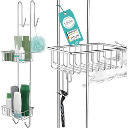 LAAKFELD Hanging Shower Shelf with 3-Layer Anti-Rust Protection incl. Free Razor Holder - 80cm Hanging Shower Shelf for Shower Walls up to 3cm - Hanging Shower Basket without Drilling - Hanging Shelf for Shower