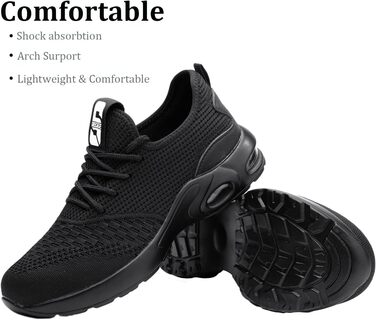 Чоловічі робочі черевики з металевим підноском, спортивні, дихаючі, чорні (44 EU)