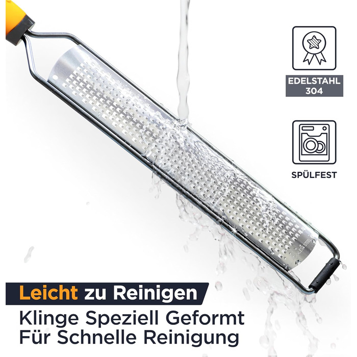 Терезка для сиру Deiss PRO: пармезан, лимон, імбир, часник, мускатний горіх, шоколад, овочі, фрукти. Ракільна сталева клинка, широка, придатна для миття в посудомийній машині