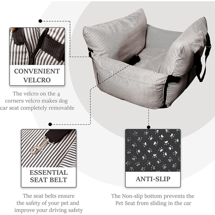 Автокрісло для собак Strusery, до 6 кг, знімний чохол, безпечний ремінь, коричневий, Pequeño