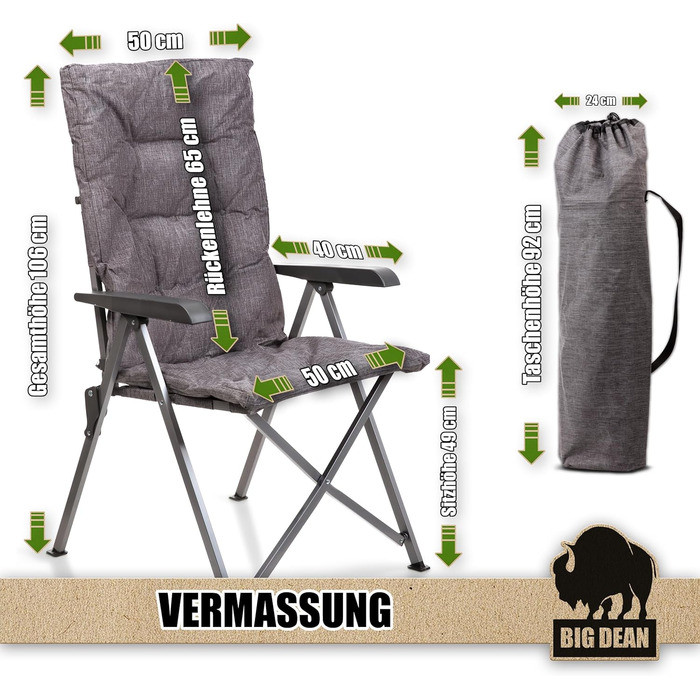 Складний туристичний стілець BigDean Bequemer з регульованою спинкою