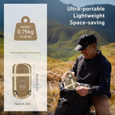 Спальний мішок Naturehike Ultraleicht: ультралегкий, 680/760г, для 3 сезонів, 190x75/205x85см, для походу, рюкзака, кемпінгу, 15°C, зелений XL (темно-коричневий/світло-коричневий)